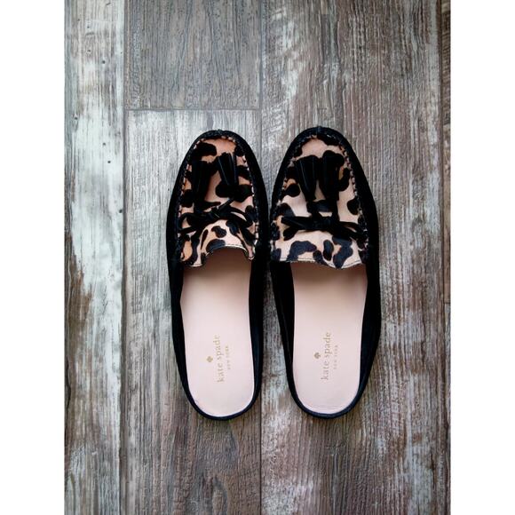 Kate Spade Leopard Haircalf Tassel Mule Loafers Slides - Picture 2 of 4